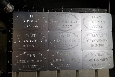 Engraved wedding tags, Engraver's Den