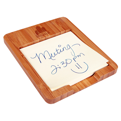 Engraved promotional bamboo sticky note holders from Engraver's Den