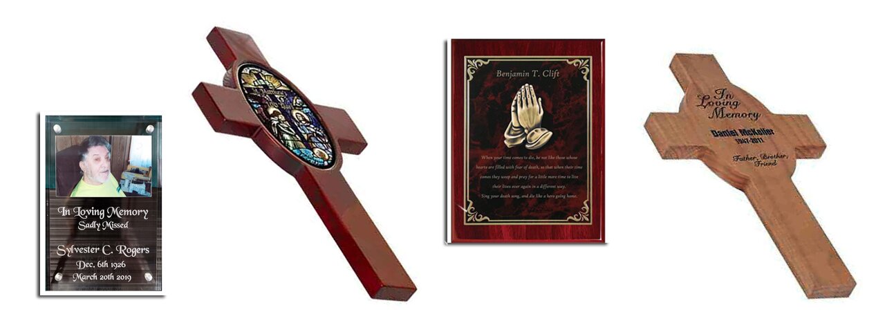 Custom engraved memorial plaques, laser printed memorial gifts, personalized sympathy gifts, Engraver's Den, MA, RI